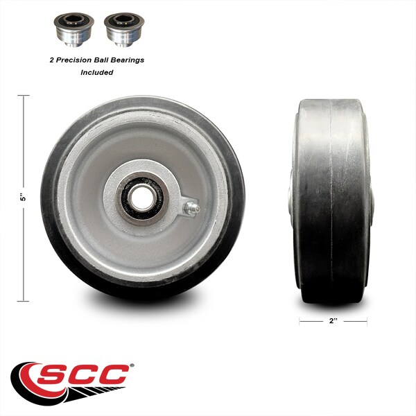 SCC - 5" Rubber on Aluminum Wheel Only w/Ball Bearing-1/2" Bore-500 lbs Capacity